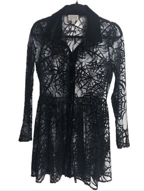 Unique Vintage Womens Black Web Dress Sheer Mesh Lace Goth Fairy Cover SZ 6-8